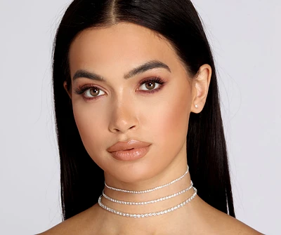 Three On Card Rhinestone Choker Set