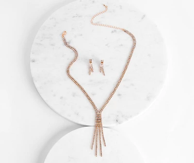 Rhinestone Fringe Lariat And Duster Earrings