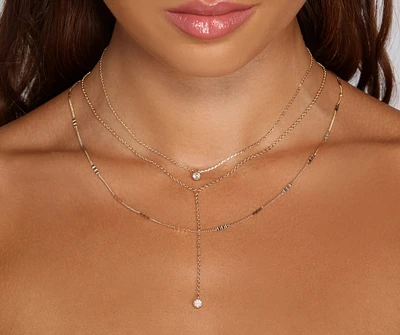 Dainty And Crinkled Lariat Necklace Set