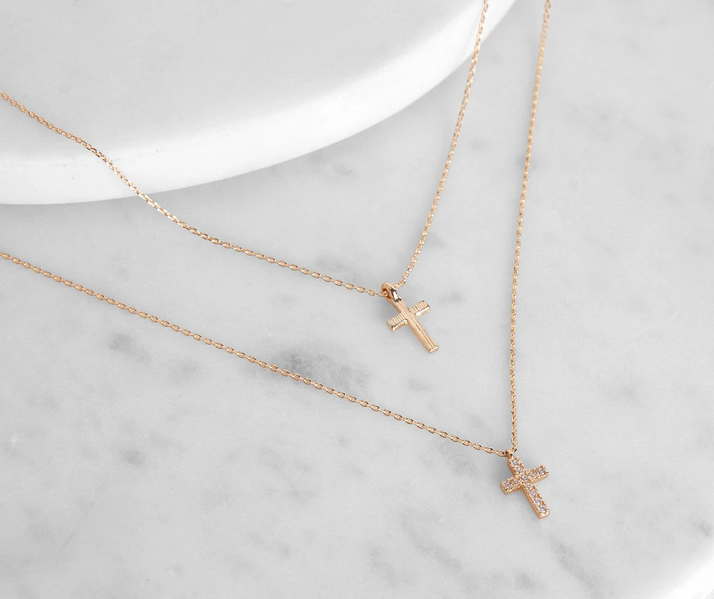 Dainty And Sleek Cubic Zirconia Cross Charm Necklaces