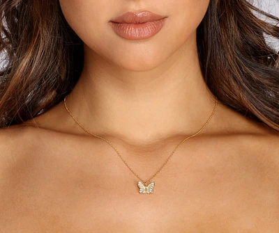18K Dipped Butterfly Cubic Zirconia Charm Necklace