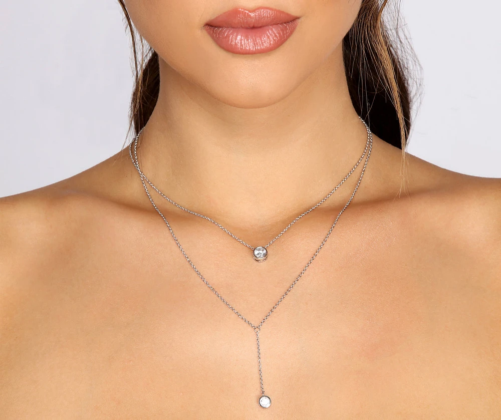 Cubic Zirconia Lariat Double Row Necklace