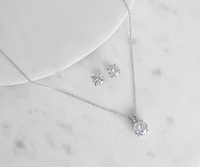 Cubic Zirconia Pendant Necklace And Studs Set