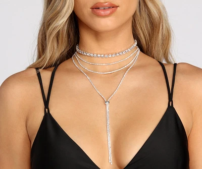 Feeling So Fine Rhinestone Lariat Necklace Set