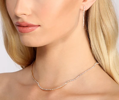 Make It Dainty Gold Rhinestone Necklace + Earring Set