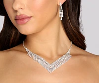 Baguette Rhinestone Necklace + Earring Set