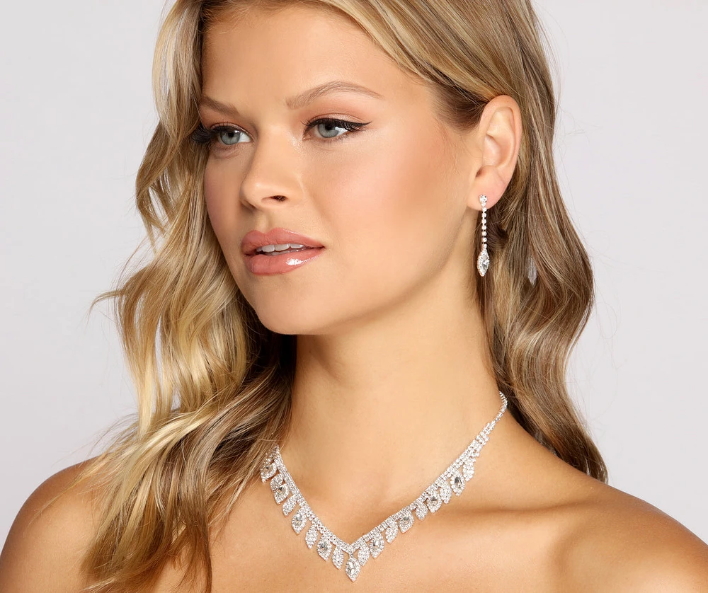 Pic-Perfect Rhinestone Necklace + Earring Set