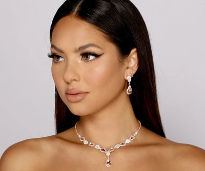 Reign The Night Rhinestone Tear Drop Necklace Set