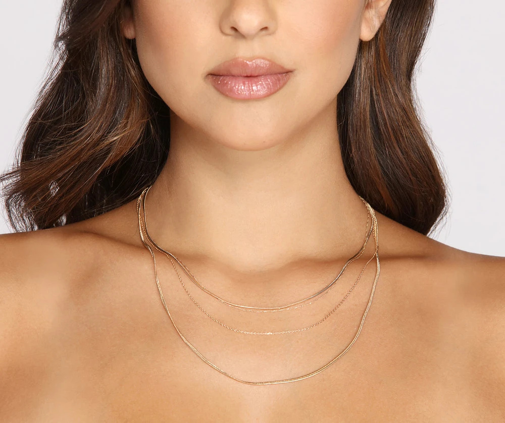 Four Row Dainty Chain Necklace