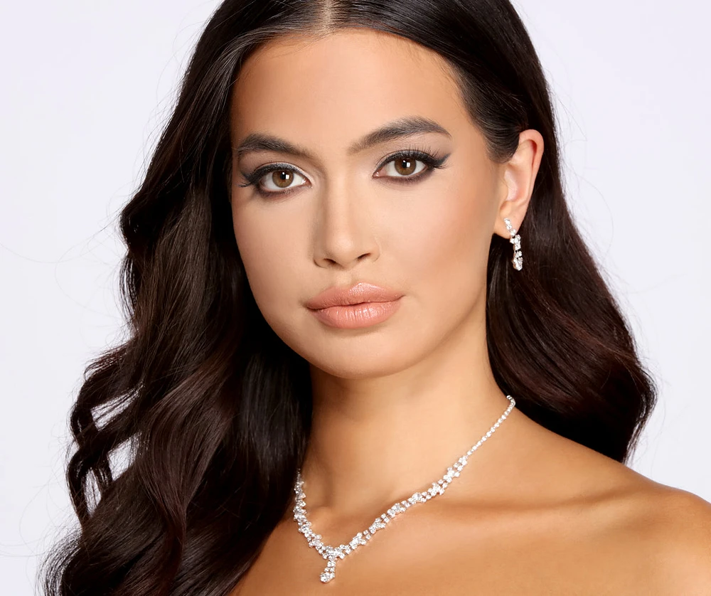 Rhinestone Romance Necklace And Earrings Set