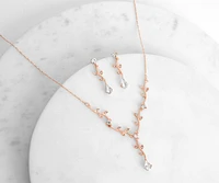 Romantic Moments Dainty Leaf Lariat Necklace + Earring Set