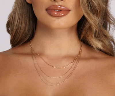 Four Row Tiered Dainty Chain Necklace