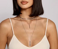 Dainty Layered Bar Charm Lariat Necklace