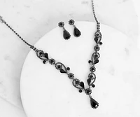 Dark And Stunning Drop Stone Necklace + Earring Set