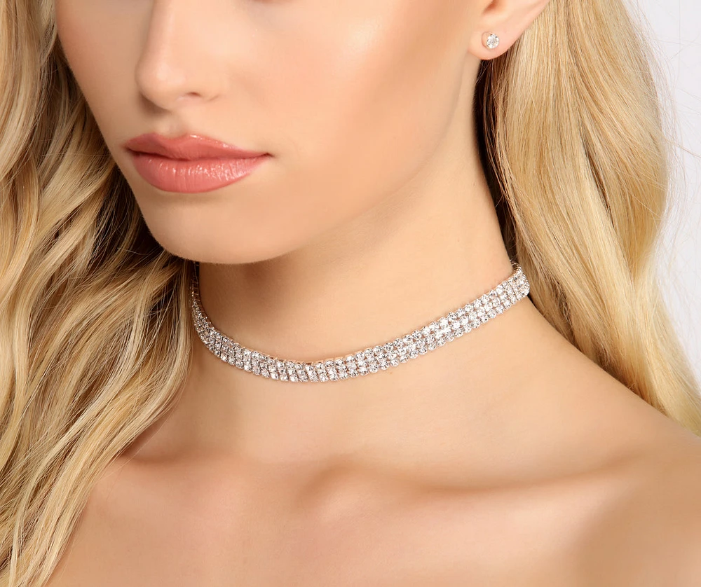 Make It Count Rhinestone Choker + Earring Stud Set