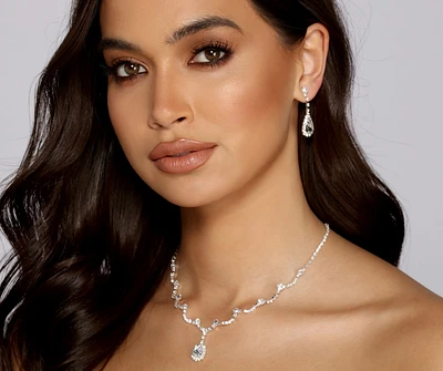 Rhinestone Beauty Necklace And Earrings Set