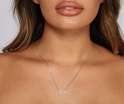 Dainty Love Rhinestone Script Necklace