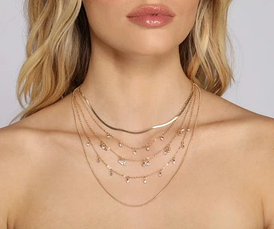 Dainty Rhinestone Chain Link Layered Necklaces