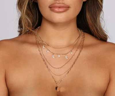 Trendy Five Row Layered Charm Necklaces