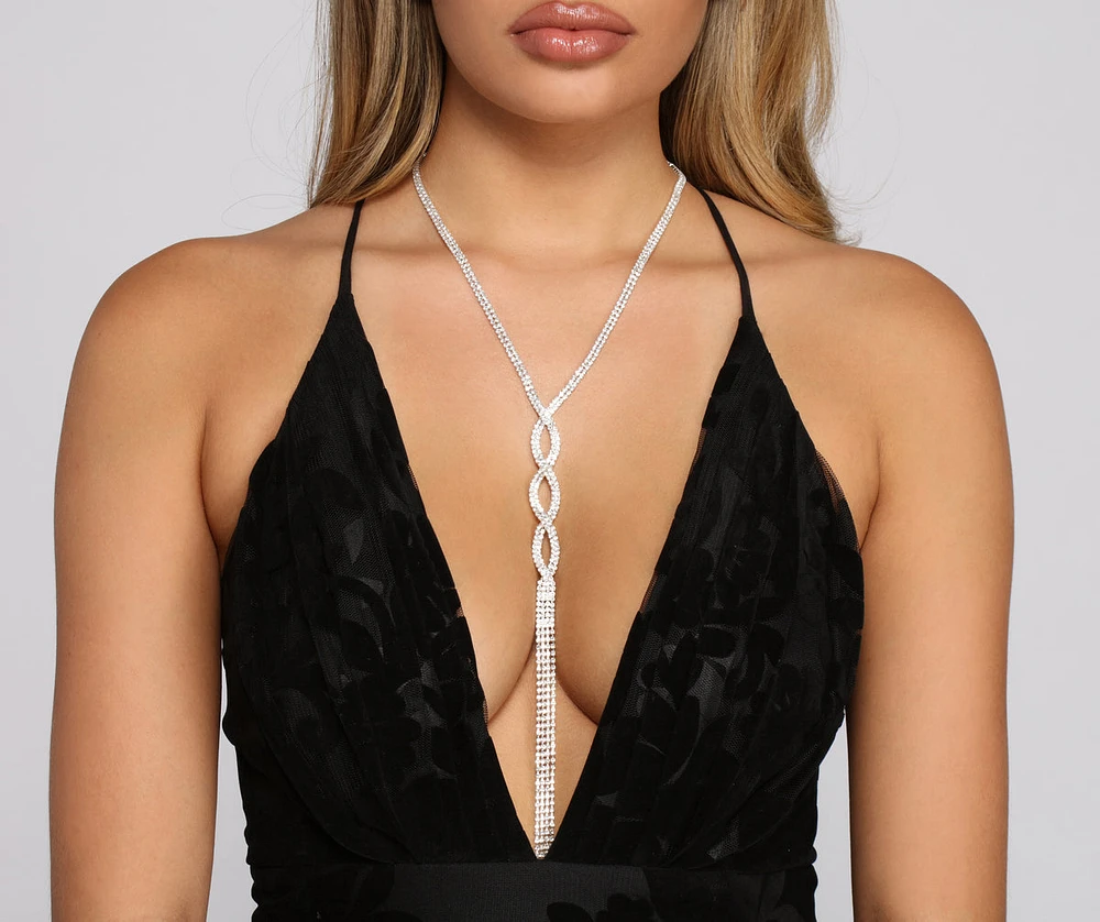 Luxe Reveal Fringe Rhinestone Lariat Necklace