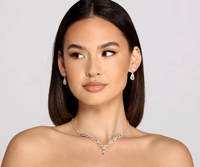 Rhinestone Queen Necklace And Earrings Set