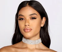 So Luxe Five Row Rhinestone Choker