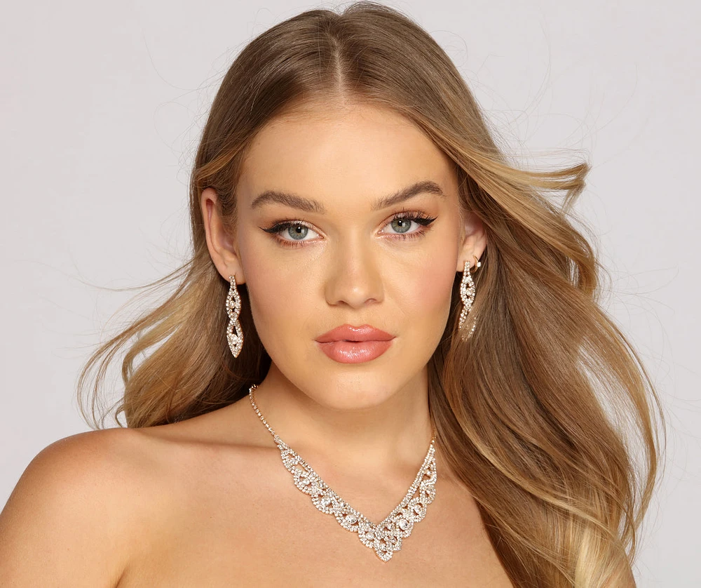 Rhinestone Radiance Necklace And Earrings Set