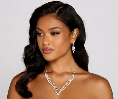 Elegant Beauty Rhinestone Necklace and Earrings Set