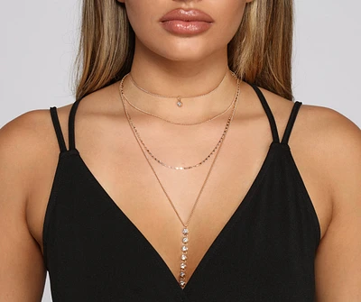 Lady Luxe Four Row Rhinestone Lariat Necklace