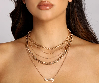 Honey Charm Layered Chain Link Necklace