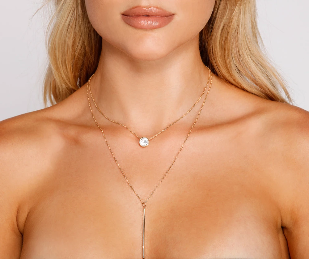 Angel Glow Halo Rhinestone & Metal Bar Layered Necklace