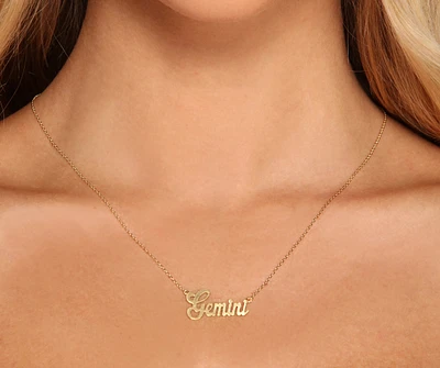 Gemini Sign Script Necklace