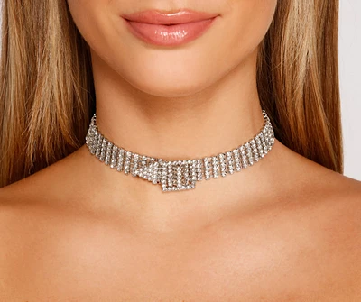 Rhinestone Belt Buckle Choker