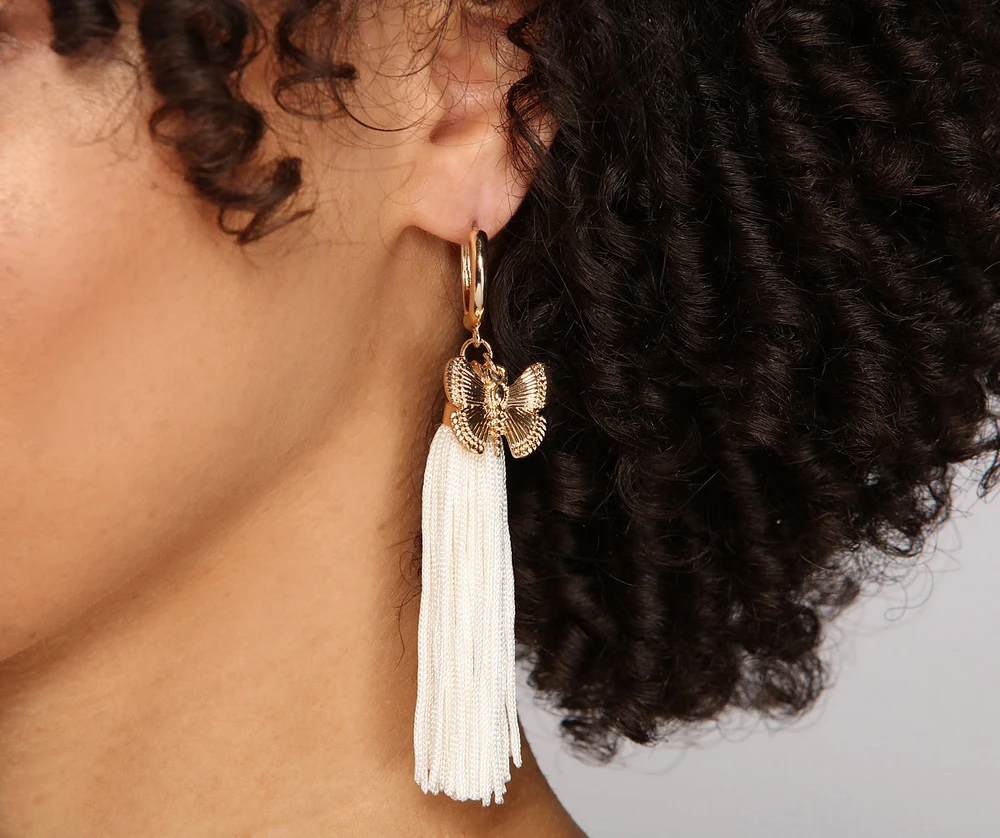 Summer Fling Tassel Butterfly Earrings