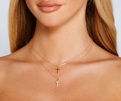 Dainty Layered Cross Charm Necklace