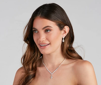 Elegant Style Rhinestone Necklace And Earrings Set