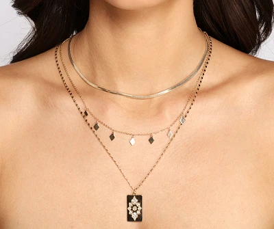 Diamond Girl Layered Pendant Necklace Set