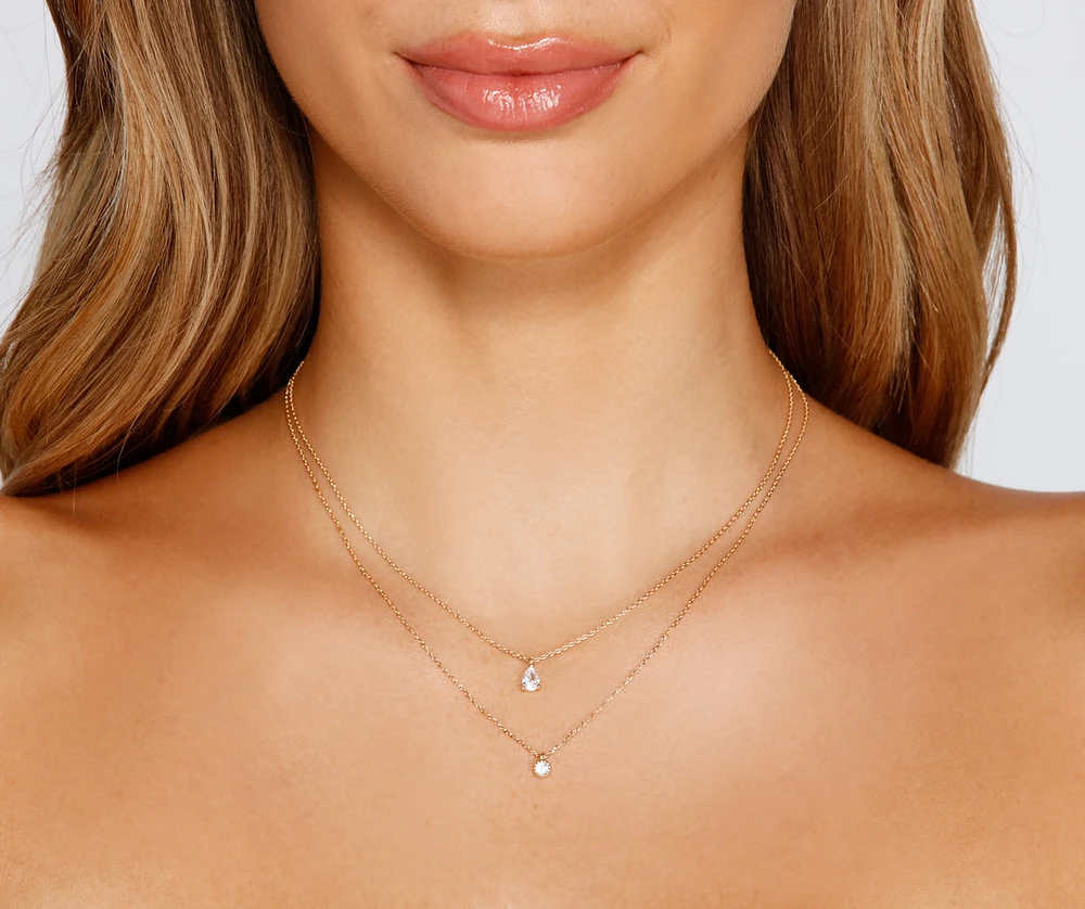 Dainty Details Cubic Zirconia Teardrop Necklace