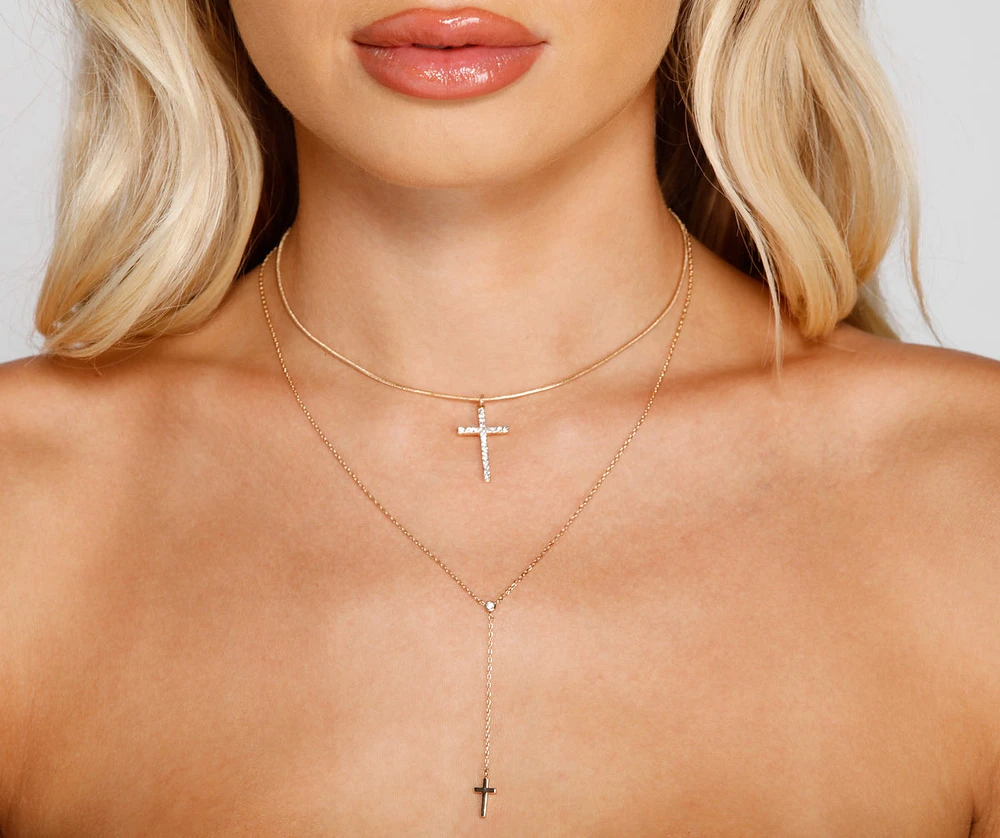 Dainty Cross Charm Layered Necklace