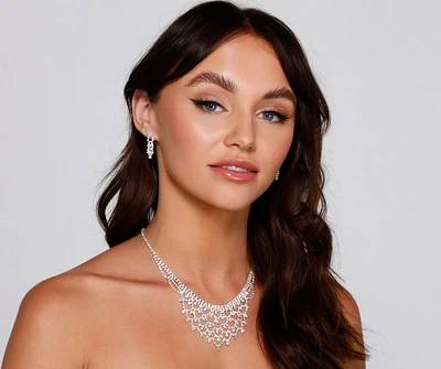 Stunning Sparkle Rhinestone Collar Necklace & Earrings Set
