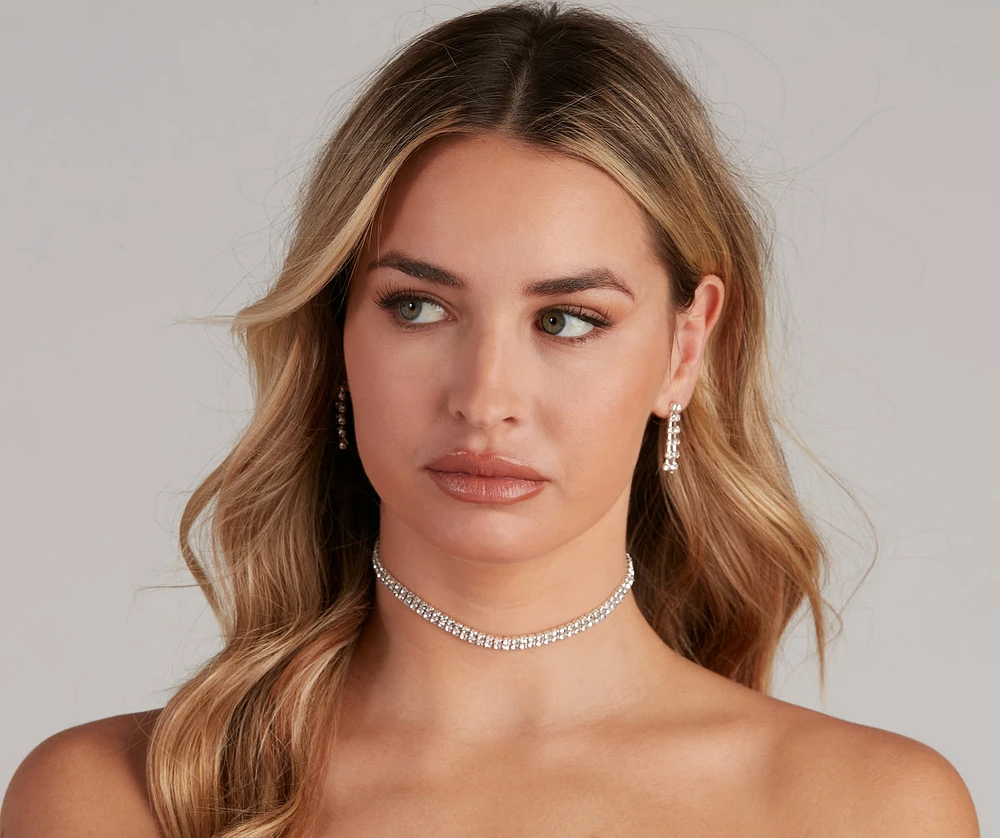 Glamour Hour Rhinestone Choker And Earrings