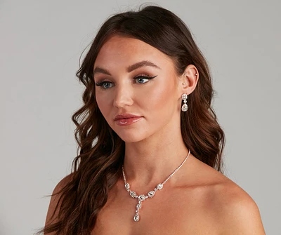 Halo Rhinestone Necklace And Drop Earrings Set