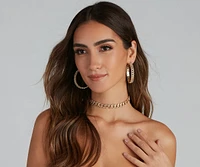 Bling Rhinestone Chainlink Choker And Hoops