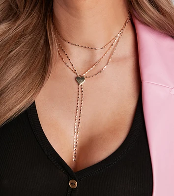 Devoted To Love Heart Lariat Necklace