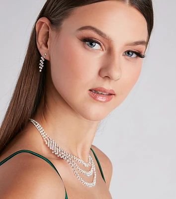 Glamorous Radiance Rhinestone Necklace And Earrings Set