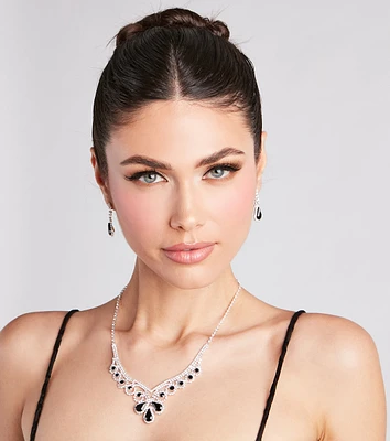 Dramatic Glamour Gemstone Necklace And Earrings Set