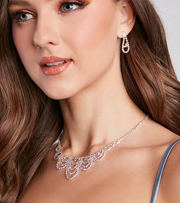 Gorgeous Glitz Rhinestone Necklace And Earrings Set