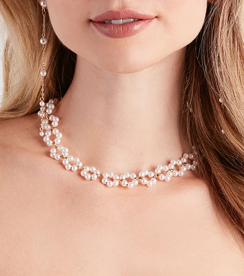 Pretty Luxe Pearl Flower Choker Necklace
