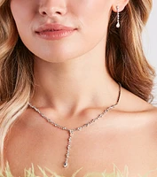 Dainty Glam Rhinestone Necklace And Earrings Set