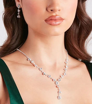 Chic And Radiant Rhinestone Necklace And Earrings Set